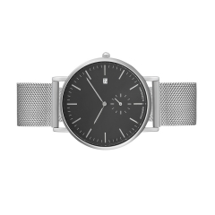 OEMデザインブラックダイヤルシルバーメッシュストラップメンズ腕時計