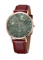 茶色の革の緑の大理石の水晶腕時計メンズ