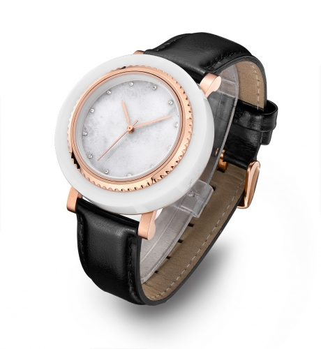 黒革の白い大理石の腕時計ブランド