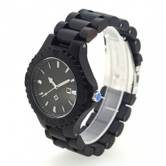 OEM日本の動き木製ケースブラックフェイス腕時計